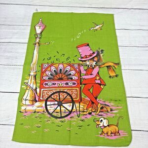 Vtg Excello Tea Towel CAT in PINK Playing Music with Dog Brazil 18x26" Mod NWOT